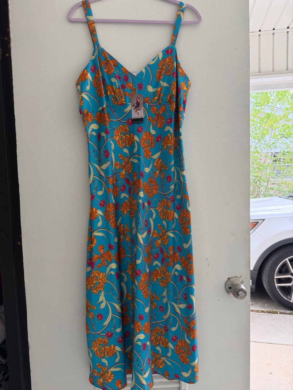 sofia by sofia vergara Turquoise Floral Maxi Dress with Orange Accents